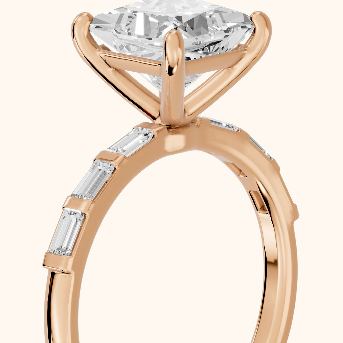 Bailey Baguette Princess Diamond Engagement Ring in Rose Gold - slant-view.webp