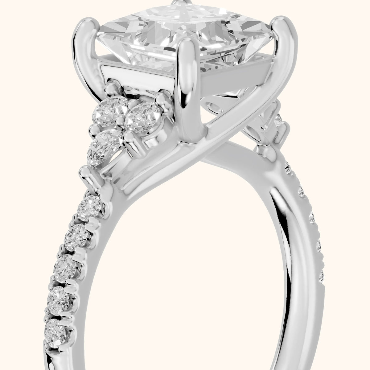 Alta Pavé Cluster Princess Diamond Engagement Ring in White Gold - slant-view.webp