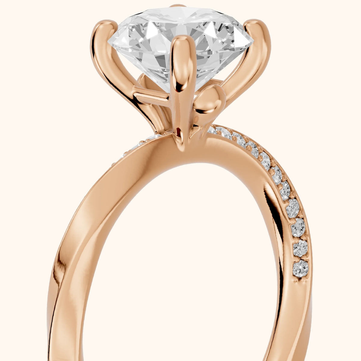 Elisabeth Twist Pavé Round Diamond Engagement Ring in Rose Gold - slant-view.webp