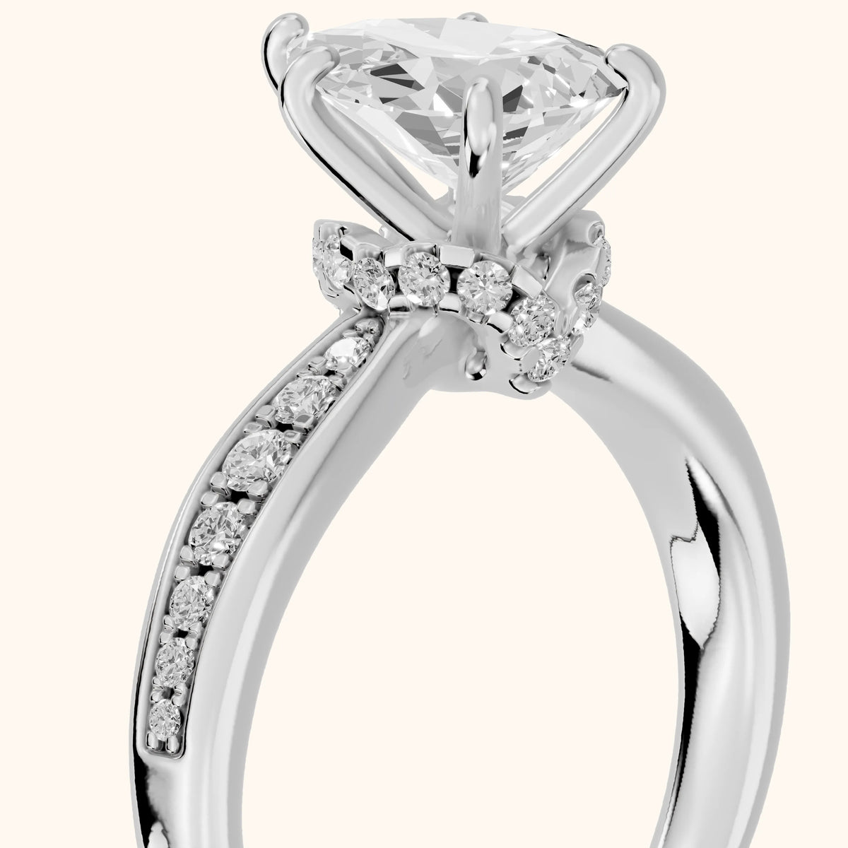 Ione Hidden Halo Pavé Pear Diamond Engagement Ring in White Gold - slant-view.webp