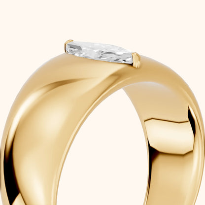 Marta Low Dome Marquise Diamond Wedding Band in Yellow Gold - slant-view