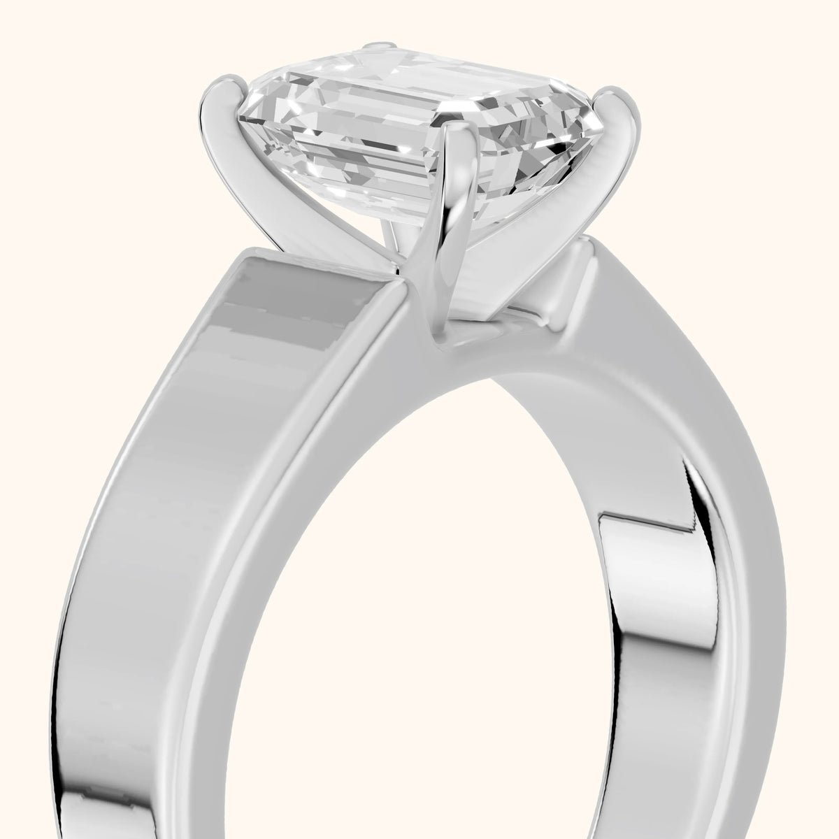 Susannah Wide Band Solitaire Emerald Diamond Engagement Ring in White Gold - slant-view.webp