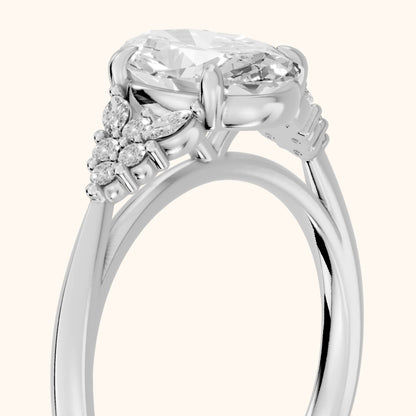 Fern Knife Edge Cluster Oval Diamond Engagement Ring in Silver - slant-view.webp
