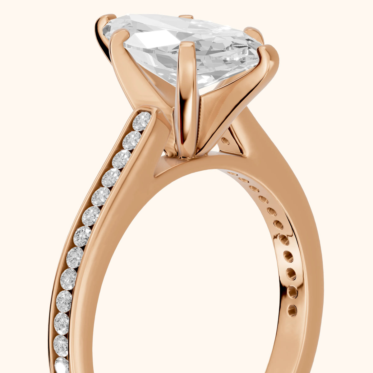 Carrie Cathedral Channel Set Marquise Diamond Engagement Ring in Rose Gold - slant-view.webp