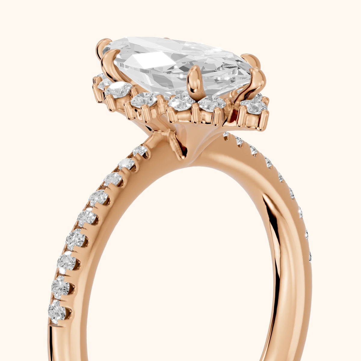 Leonie Starburst Halo Marquise Diamond Engagement Ring in Rose Gold - slant-view.webp