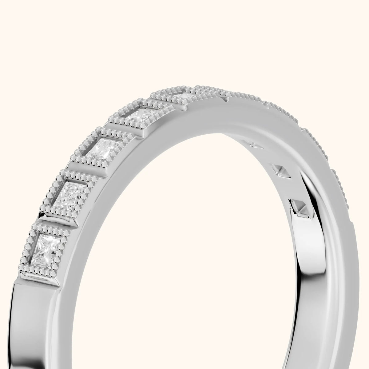 Anthea Milgrain Bezel Princess Diamond Half Eternity Band in Platinum - slant-view