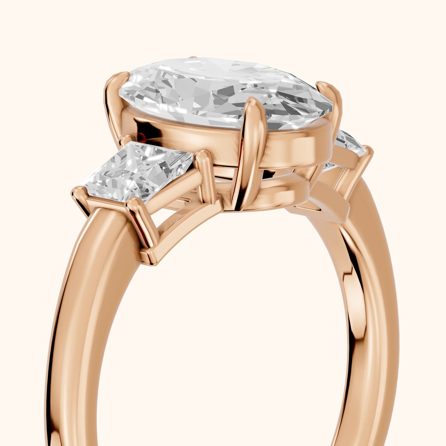 Selena Three-Stone Basket Oval Diamond Ring in Rose Gold - slant-view.webp