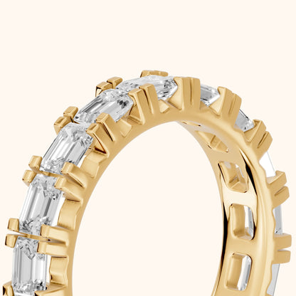 Melina Shared Prong Emerald Diamond Half Eternity Band in Yellow Gold - slant-view