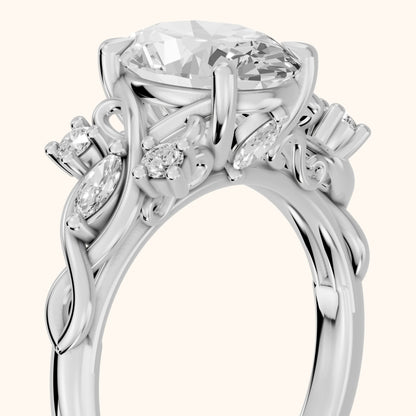 Auburn Vine Cluster Oval Diamond Engagement Ring in White Gold - slant-view.webp