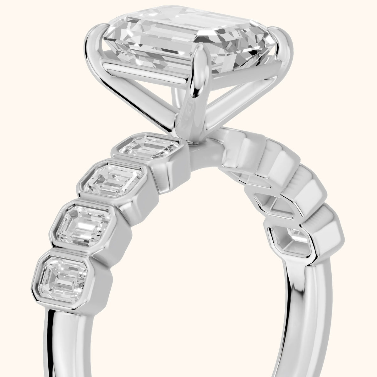 Newport Step-Cut Bezel Emerald Diamond Engagement Ring in Silver - slant-view.webp