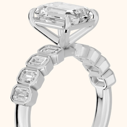 Newport Step-Cut Bezel Emerald Diamond Engagement Ring in Silver - slant-view.webp