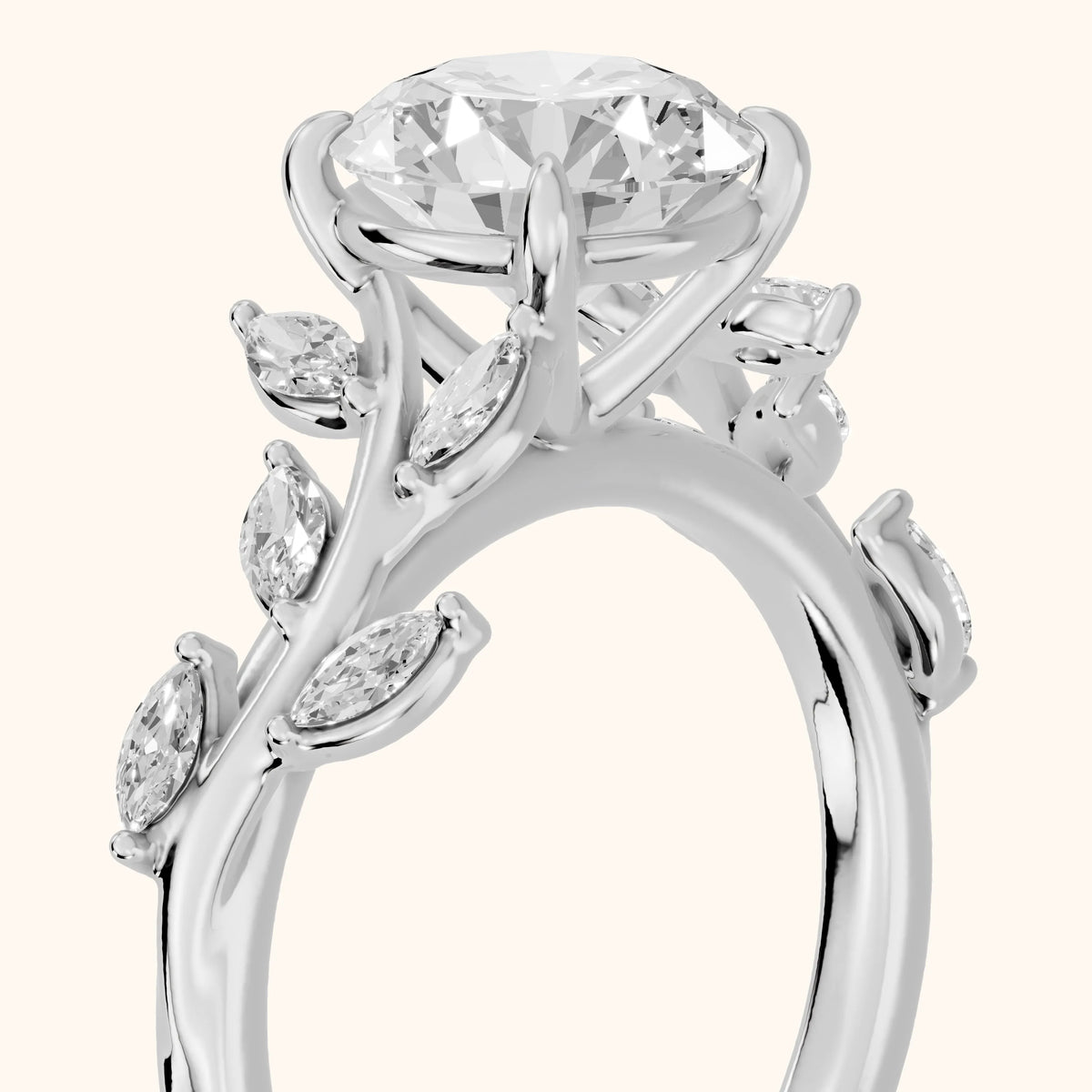 Andrea Vine Round Diamond Engagement Ring in Silver - slant-view.webp