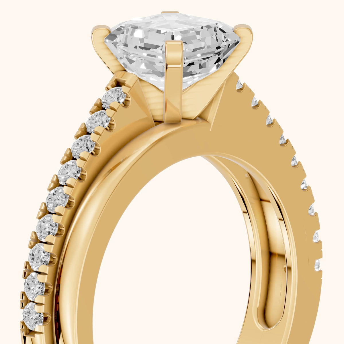 Edith Criss Cross Pavé Asscher Diamond Engagement Ring in Yellow Gold - slant-view.webp