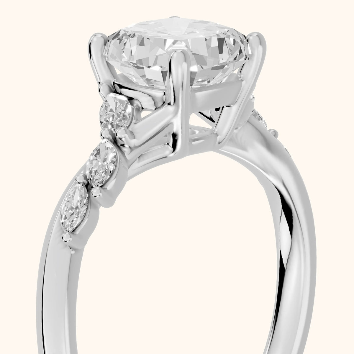 Cathy Leaf Twist Cushion Diamond Engagement Ring in Silver - slant-view.webp