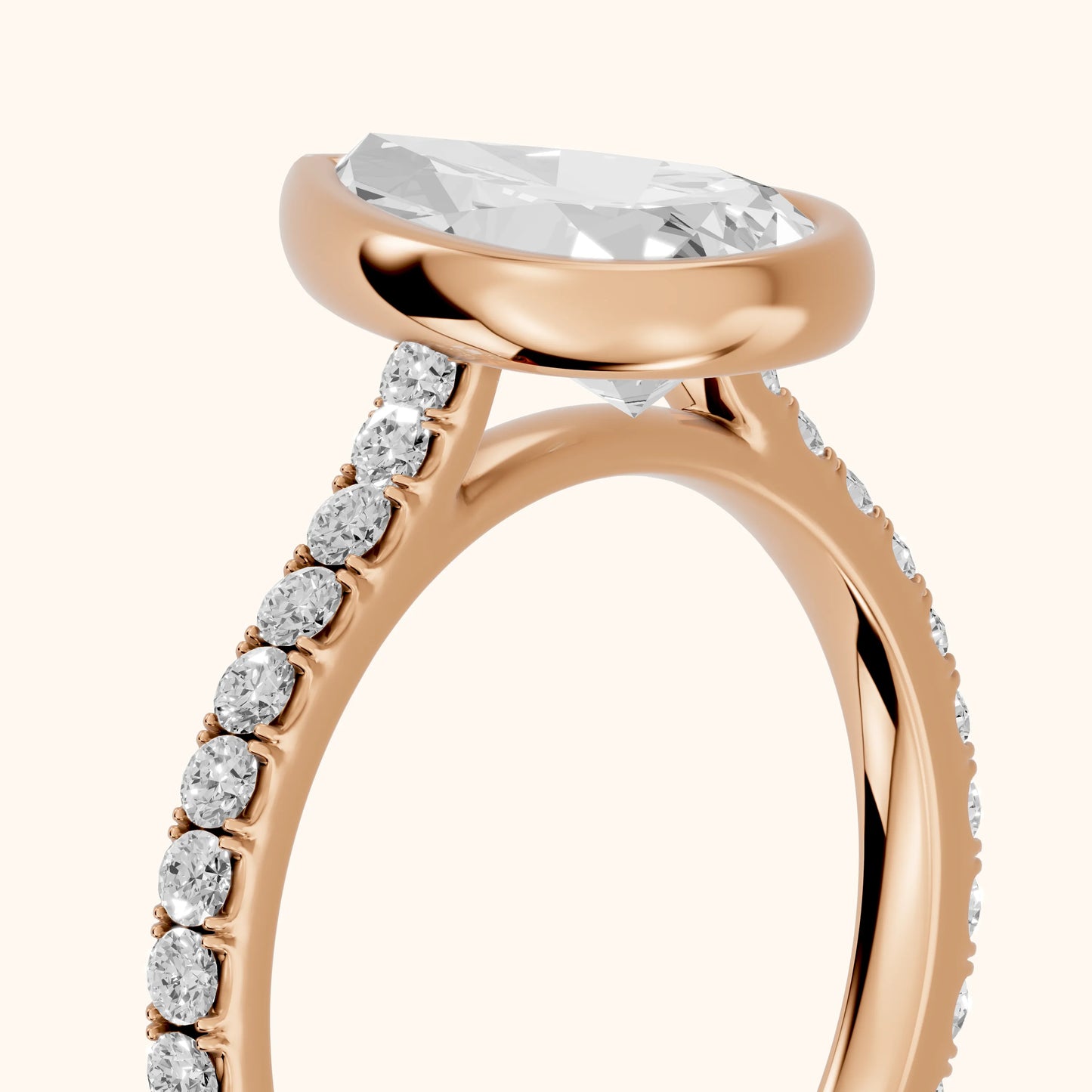 Cora Bezel Pavé Pear Diamond Ring in Rose Gold - slant-view.webp