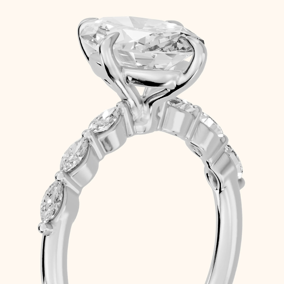 April Marquise-Side Oval Diamond Engagement Ring in White Gold - slant-view.webp