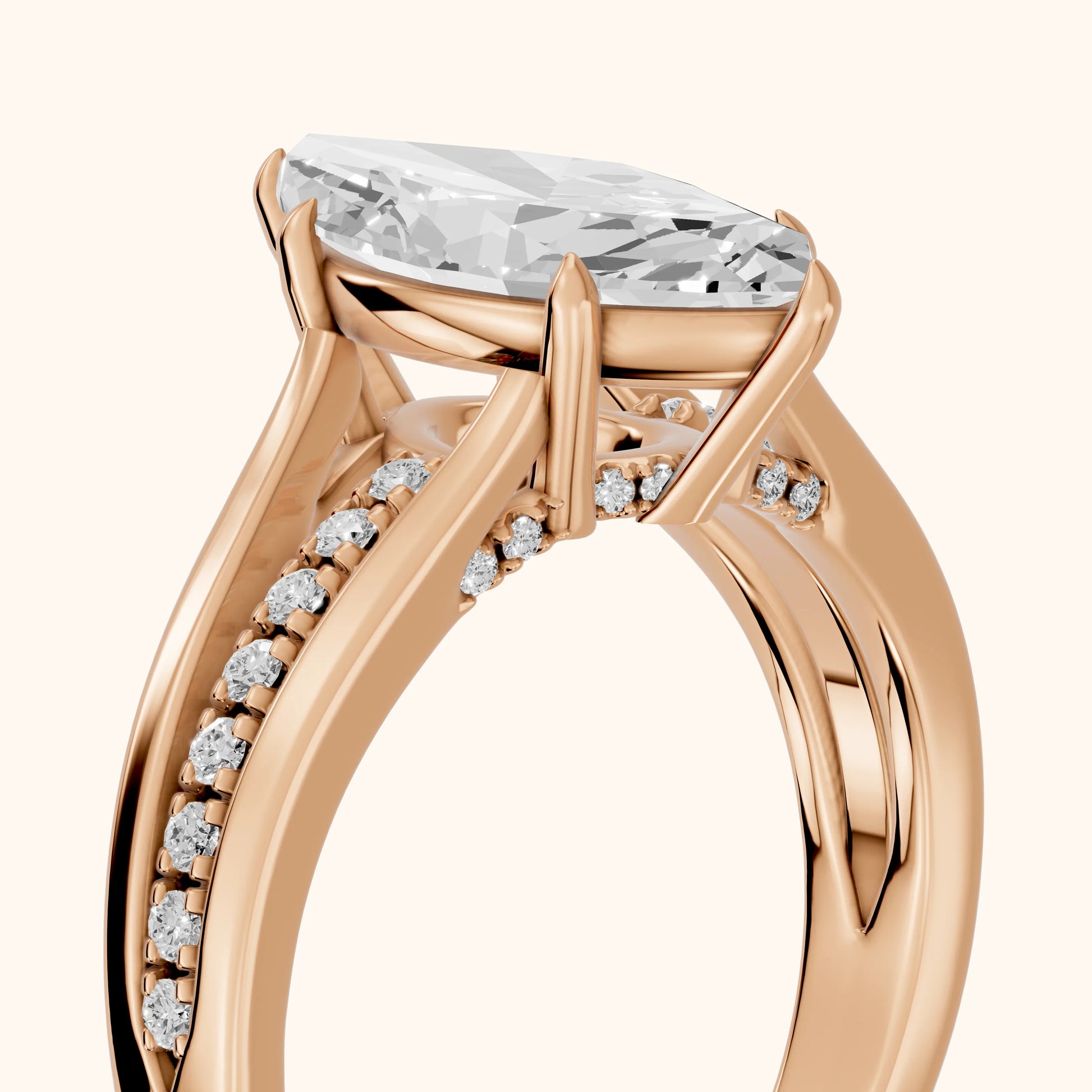 Scarlett Split Shank Pavé Marquise Diamond Ring in Rose Gold - slant-view.webp