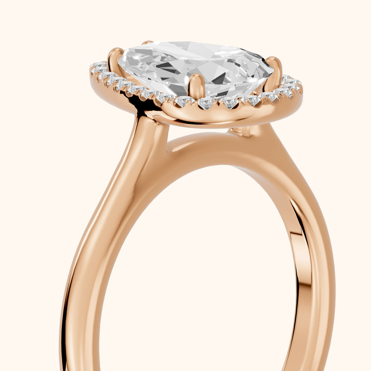Melrose Halo Cathedral Pear Diamond Engagement Ring in Rose Gold - slant-view.webp