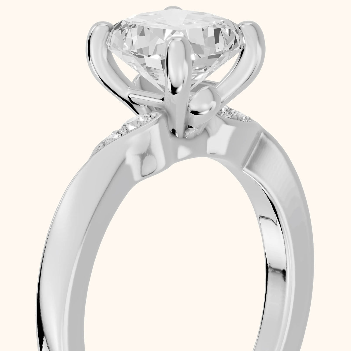 Annabelle Leaf Pavé Cushion Diamond Engagement Ring in Silver - slant-view.webp