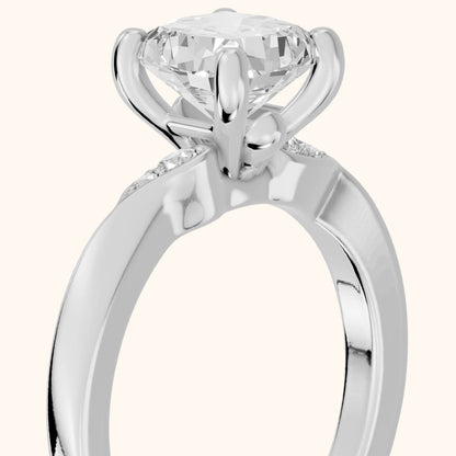 Annabelle Leaf Pavé Cushion Diamond Engagement Ring in Silver - slant-view.webp