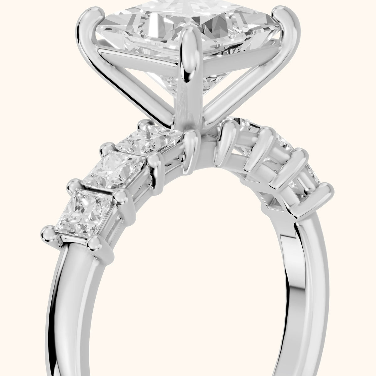 Liza Beaded Five-Stone Princess Diamond Engagement Ring in Silver - slant-view.webp