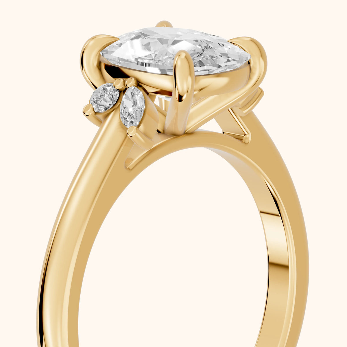 Hattie Leaf Cushion Diamond Engagement Ring in Yellow Gold - slant-view.webp