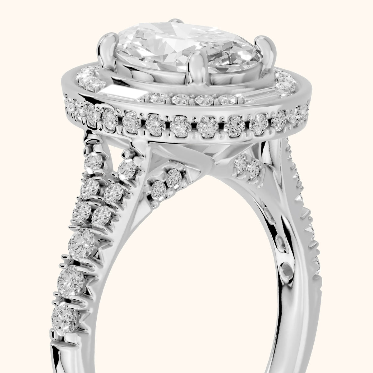 Berea Deco Halo Oval Diamond Engagement Ring in Silver - slant-view.webp