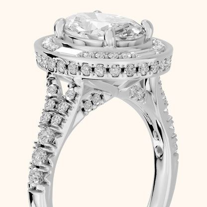 Berea Deco Halo Oval Diamond Engagement Ring in Silver - slant-view.webp