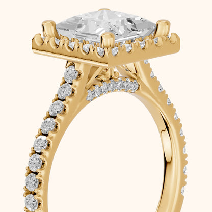 Sophie Halo Pavé Princess Diamond Ring in Yellow Gold - slant-view.webp