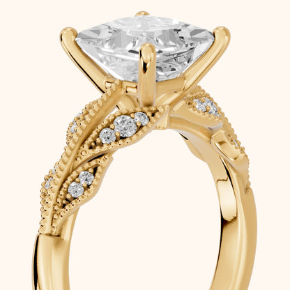 Maja Vintage Floral Princess Diamond Engagement Ring in Yellow Gold - slant-view.webp
