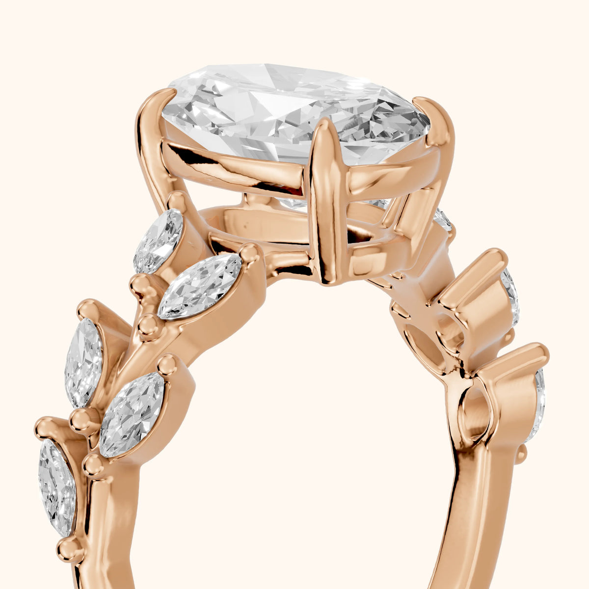 Maureen Leaf Garland Oval Diamond Engagement Ring in Rose Gold - slant-view.webp