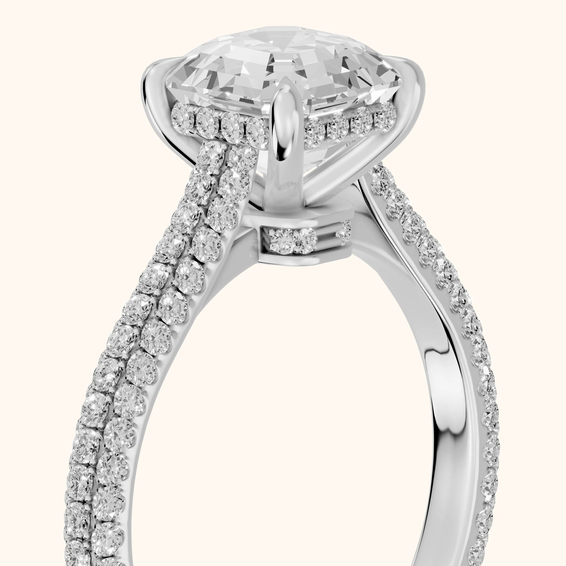Della Hidden Halo Pavé Asscher Diamond Engagement Ring in White Gold - slant-view.webp