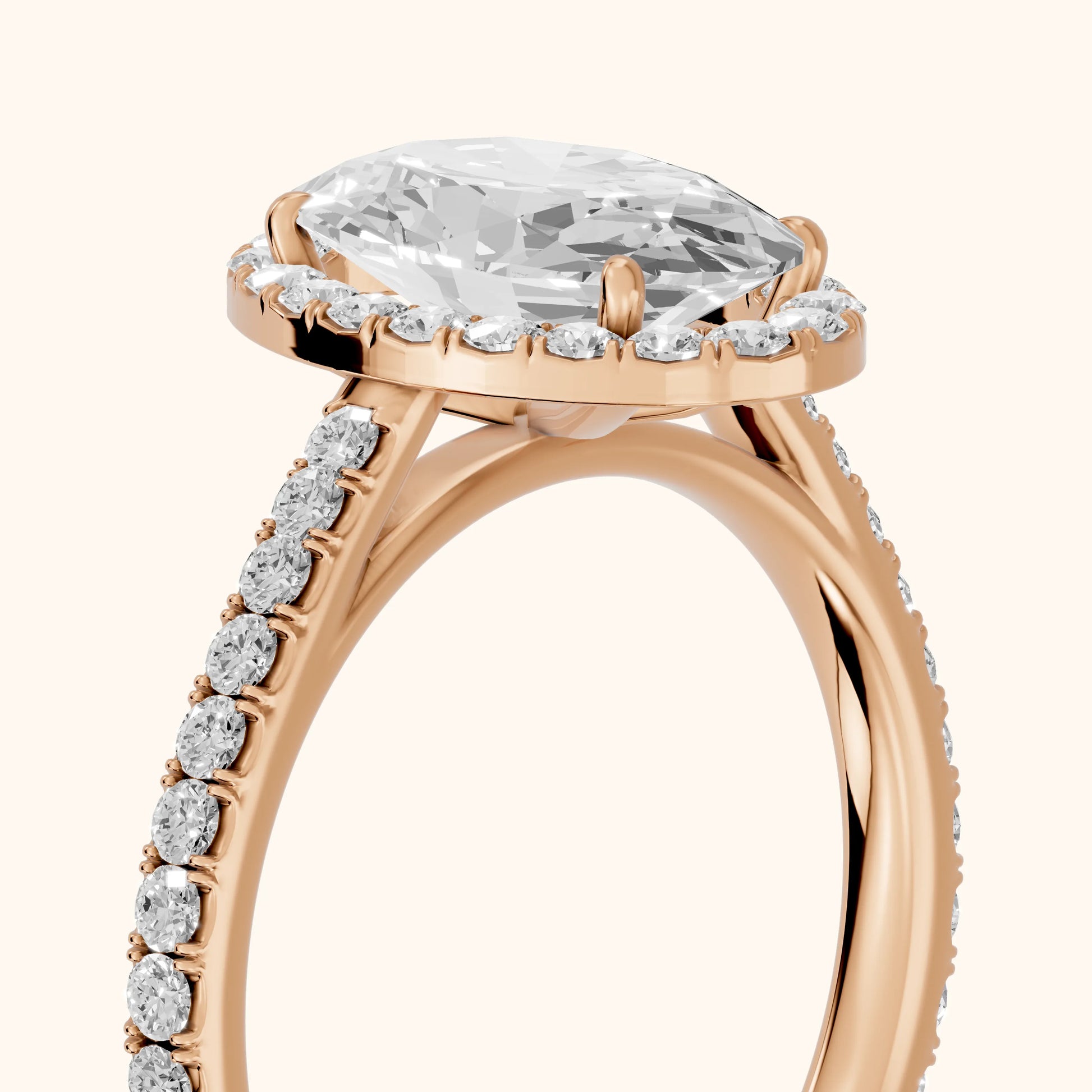 Willa Halo Micropavé Oval Diamond Engagement Ring in Rose Gold - slant-view.webp