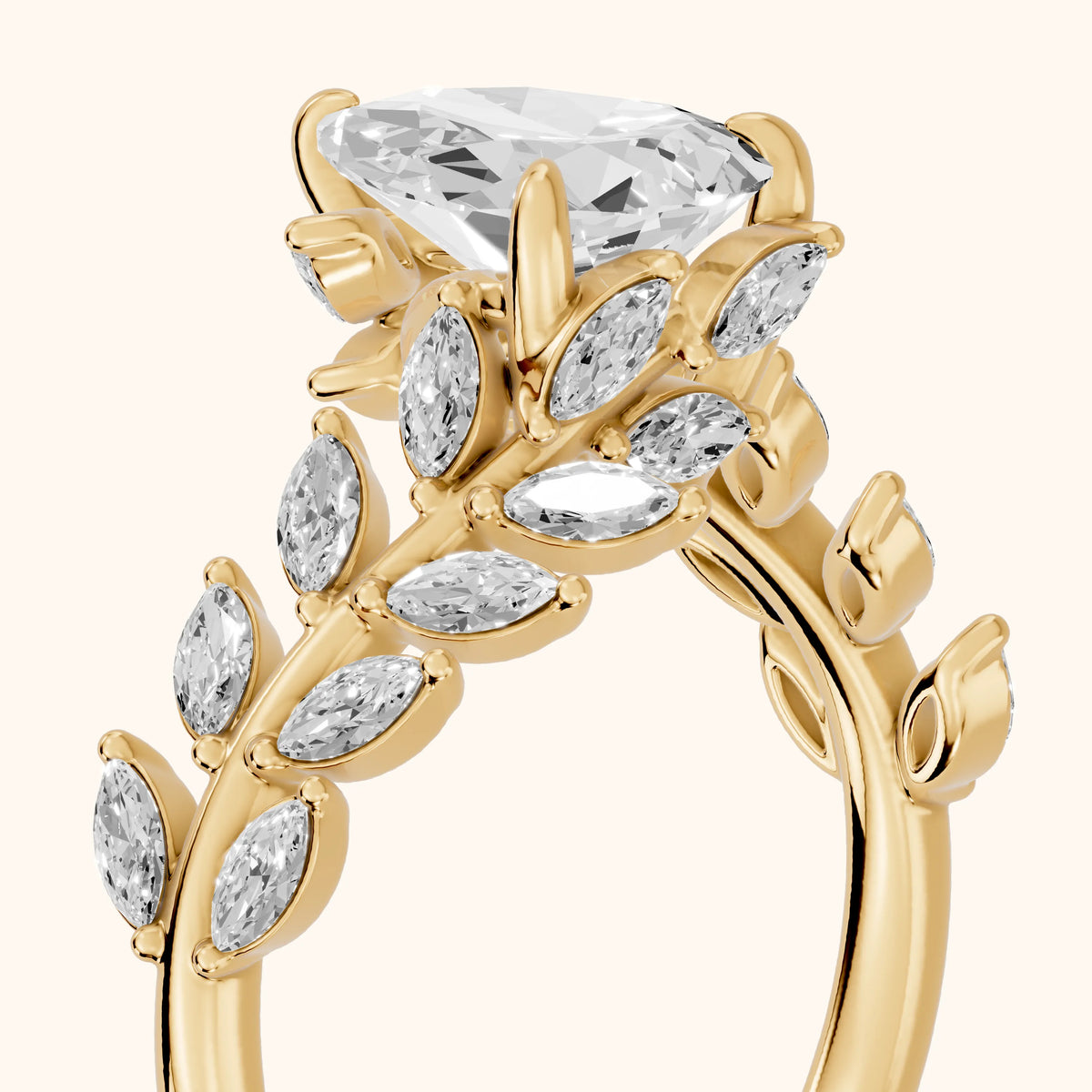 Clarion Leaf Bypass Pear Diamond Engagement Ring in Yellow Gold - slant-view.webp