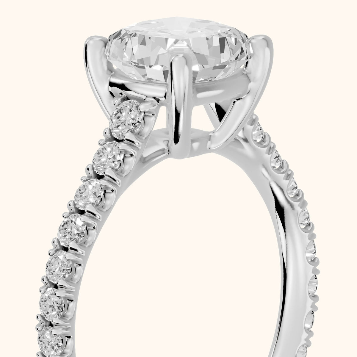 Una Cathedral Pavé Cushion Diamond Engagement Ring in White Gold - slant-view.webp