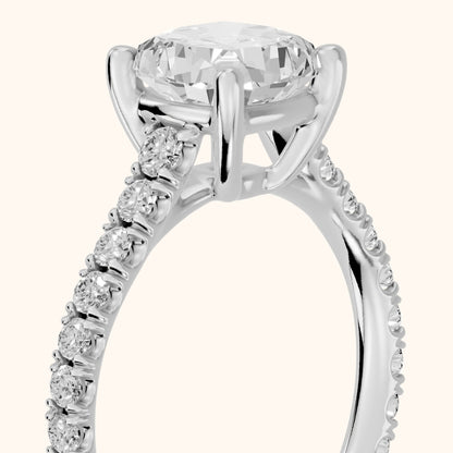 Una Cathedral Pavé Cushion Diamond Engagement Ring in White Gold - slant-view.webp