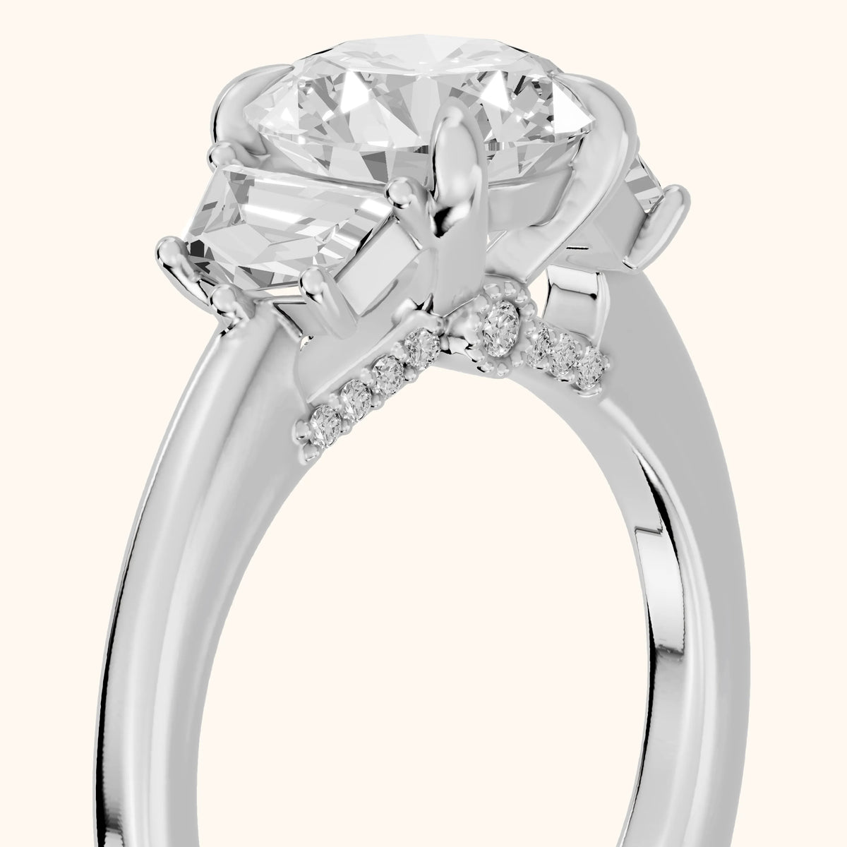Galena Step-Cut Three-Stone Round Diamond Engagement Ring in Silver - slant-view.webp