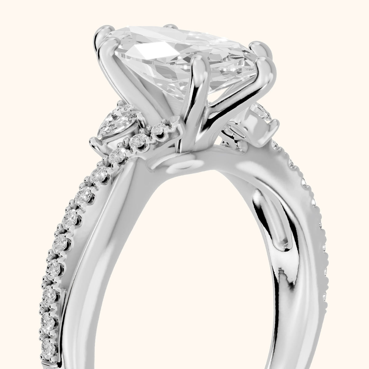 Reno Pear-Side Twist Marquise Diamond Engagement Ring in Silver - slant-view.webp