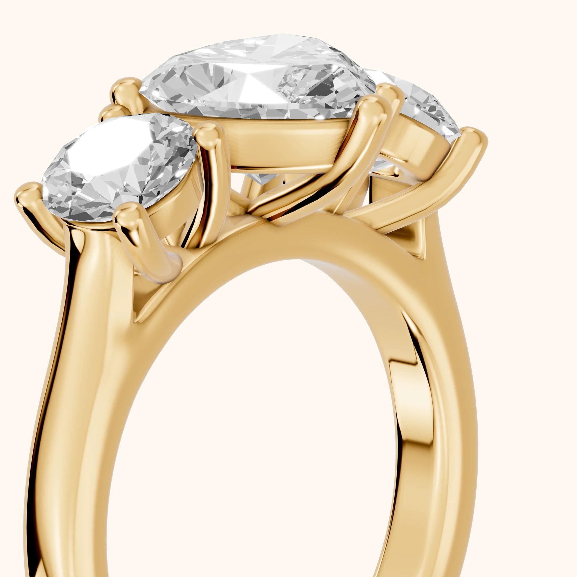 Callie Three-Stone Trellis Heart Diamond Engagement Ring in Yellow Gold - slant-view.webp