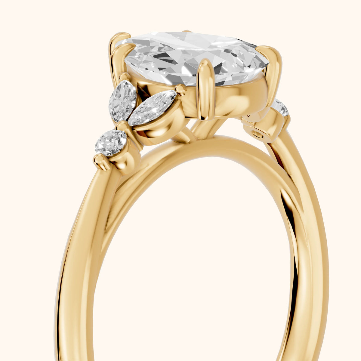 Eve Leaf Cluster Pear Diamond Engagement Ring in Yellow Gold - slant-view.webp