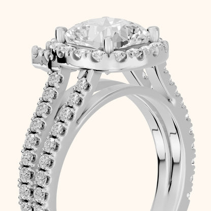 Kira Halo Split Shank Cushion Diamond Engagement Ring in White Gold - slant-view.webp