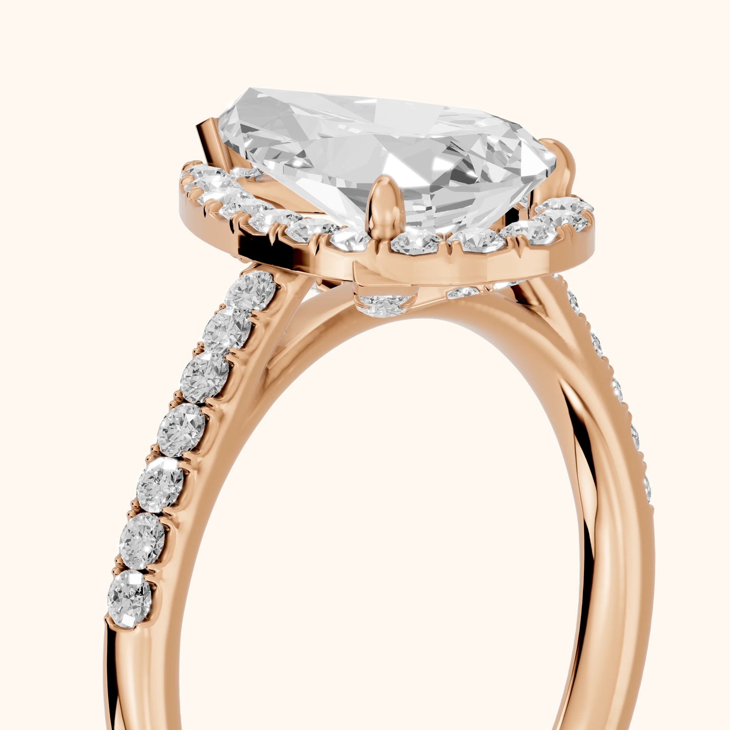 Alma Halo Pavé Pear Diamond Ring in Rose Gold - slant-view.webp
