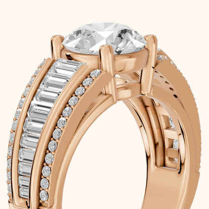 Halle Channel Set Baguette Accent Round Diamond Engagement Ring in Rose Gold - slant-view.webp