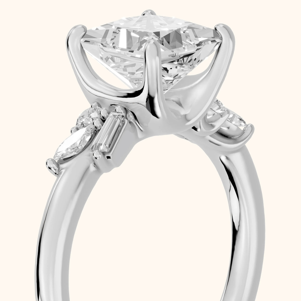 Morgan Baguette Cluster Princess Diamond Engagement Ring in Silver - slant-view.webp