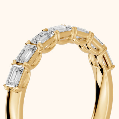 Margot Shared Prong Emerald Diamond Half Eternity Band in Yellow Gold - slant-view