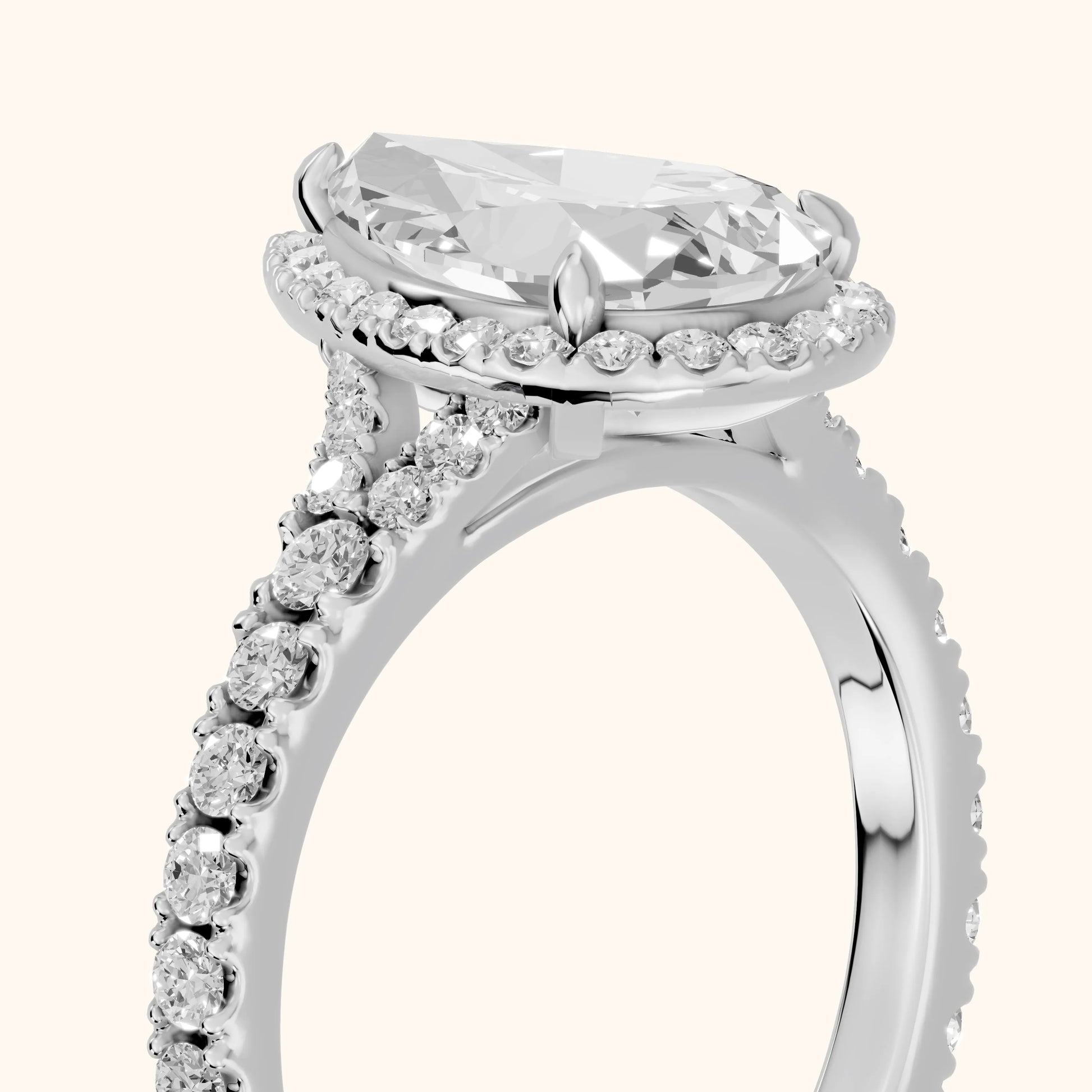 Bella Halo Pavé Pear Diamond Engagement Ring in Silver - slant-view.webp