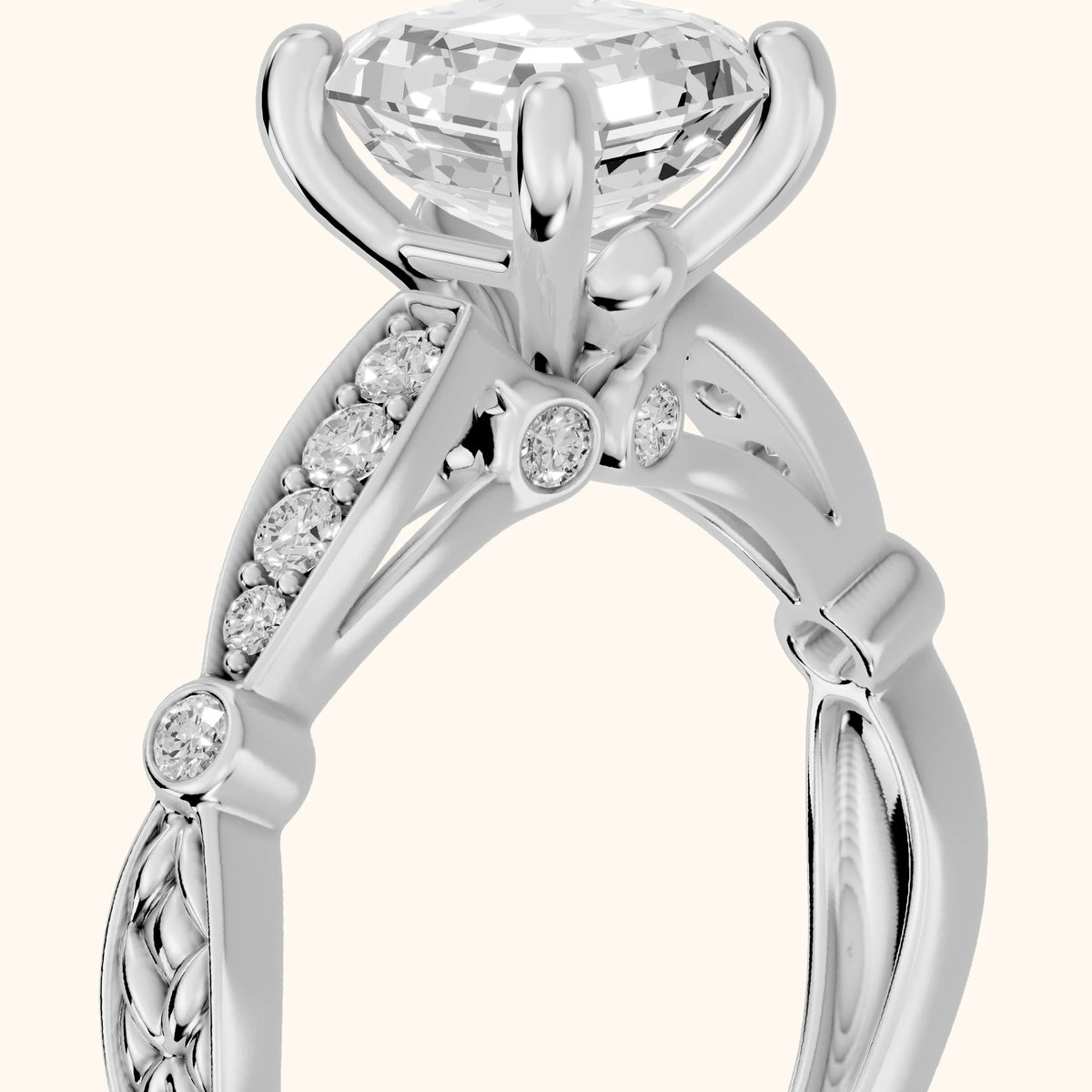 Winter Scalloped Pavé Asscher Diamond Engagement Ring in Silver - slant-view.webp