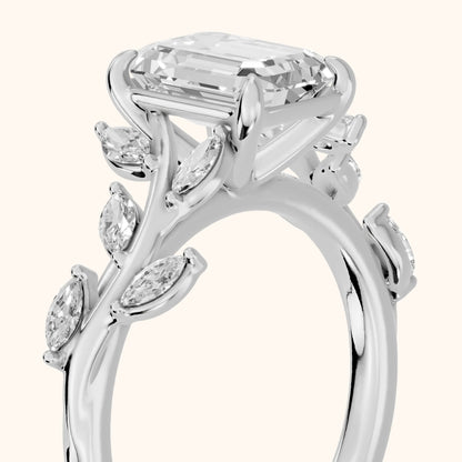 Andrea Vine Emerald Diamond Engagement Ring in Platinum - slant-view.webp