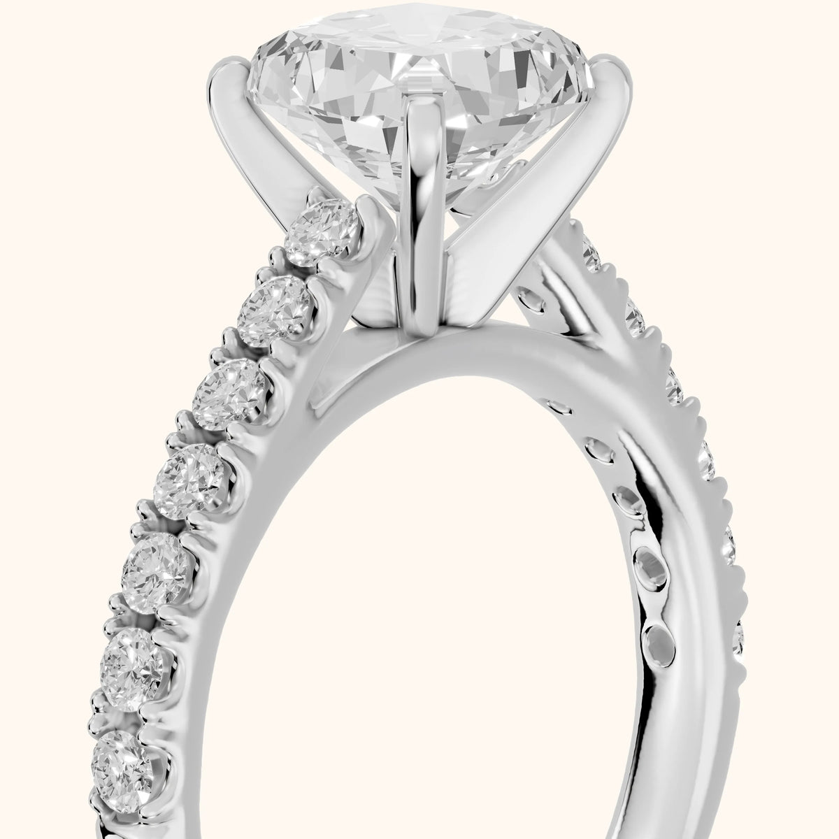 Keira Statement Pavé Cushion Diamond Engagement Ring in White Gold - slant-view.webp