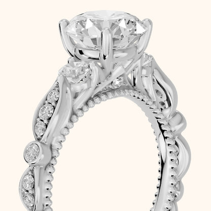 Pascale Vintage Filigree Round Diamond Engagement Ring in White Gold - slant-view.webp